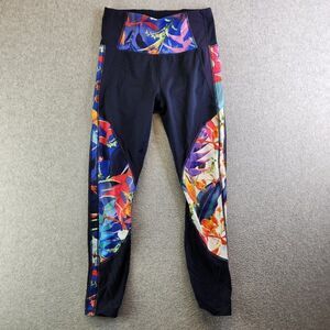 Athleta Leggings Womens S Blue Tropical Chaturanga 7/8 Length Zip Pocket Aloha